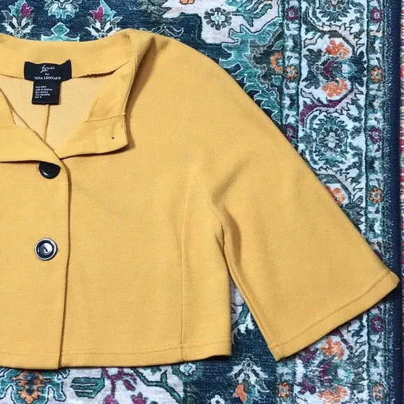 VTG Lennie for Nina Leonard Mustard Stylish Knit Cropped Suit Jacket Sz Small - Picture 5 of 9